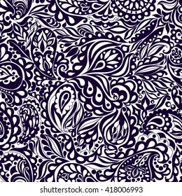 An intricate pattern of floral motive with paisleys. Vector illustration.