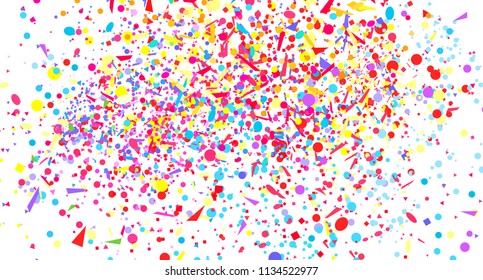 Intricate pattern with random geometric elements on white. Holiday background with confetti. Texture from glitters. Festive backdrop. Print for banners, posters, t-shirts and textiles. Greeting cards