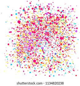 Intricate pattern with random geometric elements on white. Holiday background with confetti. Texture from glitters. Festive backdrop. Print for banners, posters, t-shirts and textiles. Greeting cards