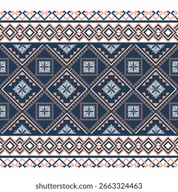 Intricate Pattern: A symmetrical display of an ethnic design. The detailed artwork features repeating geometric shapes, with a combination of vibrant colors and symmetrical patterns