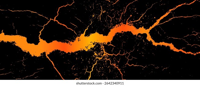 Intricate patterns and vibrant colors represent electric energy surging through a dark environment. The bright orange and yellow contrast sharply with the black, illustrating a dynamic force at play.