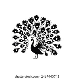 Intricate Peacock Plume: Vector Illustration for Tattoos and Decor