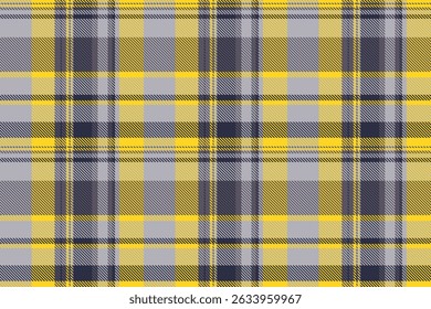 Intricate plaid textile background, scrapbooking seamless texture fabric. Ethnic check vector pattern tartan in antique steel and yellow colors palette.