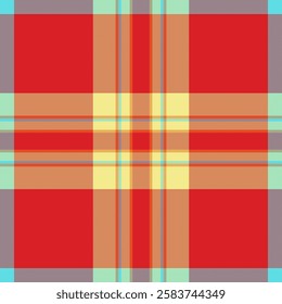 Intricate plaid texture pattern, lumberjack fabric background tartan. Frame textile vector seamless check in red and khaki colors palette.