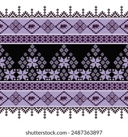 Intricate Purple Floral Cross-Stitch Design pattern