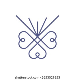  An intricate purple line art logo with intertwined heart shapes at the base and radiating lines upward, suggesting growth or bloom