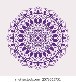 Intricate Purple Mandala with Symmetrical Floral Motifs, vector illustration, mindfulness art