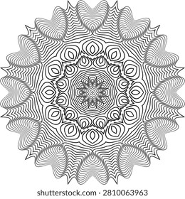 Intricate radial mandala design with complex wavelike contour lines forming a symmetrical pattern