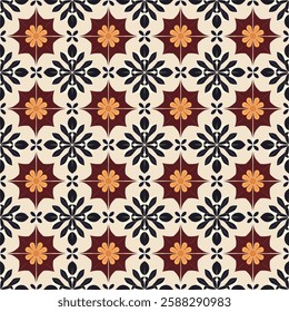 Intricate Red and Black Floral Tile Seamless Pattern