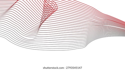 Intricate red and black linear texture in a curved wave formation with abstract geometric creative
