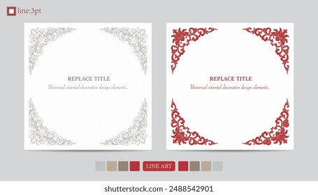 Komplizierter roter Blumenmuster-Rand mit elegantem Wirbel- und Blattdesign.Wunderschöner roter Scroll-Rand mit detailliertem botanischen Muster.