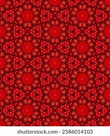 Intricate red floral seamless pattern with symmetrical design in vibrant colors