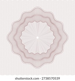 Intricate red guilloche rosette composed of fine wavy lines arranged in a symmetrical radial structure. Detailed engraving-style linework creates an elegant ornamental design with a refined security-inspired aesthetic. Perfect for certificates, official seals, banknote-style layouts, luxury branding, packaging, premium stationery, backgrounds, and decorative design elements.