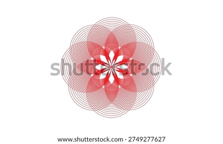 Intricate red spirograph mandala vector featuring geometric circular patterns. Symmetry-based radial design with a central floral motif, perfect for coloring books, logos, and art.