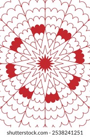 Intricate red star pattern with geometric designs, suitable for holidays.