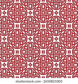 Intricate Red and White Eastern Chinese Geometric Pattern with Interlocking Circles and Rectangles. - Powered by Shutterstock - Get 15% off with code: PIKWIZARD15