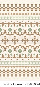 Intricate Refine Earth Tone Brown and Green Elf's Village Theme Design on Light Beige Background. Elegant in The Forest Scroll Ornament nature. Rich and Classy border Seamless Pattern Vector Decorate.