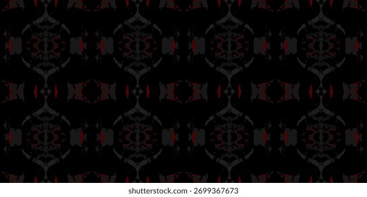 Intricate, repeating geometric pattern. Dark Gothic Abstract Symmetrical Ornament Pattern

. Black and Deep Red Elegant Seamless Background