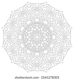 Intricate Rounded Mandala Coloring Page - Relaxing and Detailed Design for Mindful Creativity