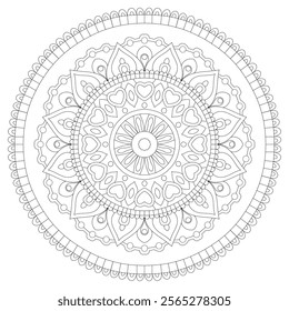 Intricate Rounded Mandala Coloring Page - Relaxing and Detailed Design for Mindful Creativity