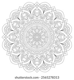 Intricate Rounded Mandala Coloring Page - Relaxing and Detailed Design for Mindful Creativity