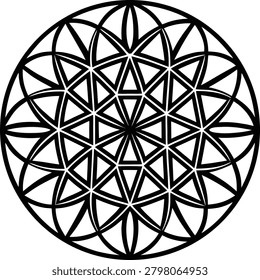 Intricate sacred geometry pattern featuring flower of life symbol composed of perfectly balanced overlapping circles grid meditative spiritual abstract design for harmony.