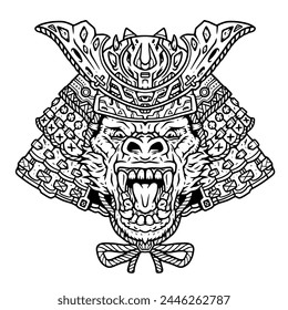 Intricate Samurai Gorilla Tattoo Design. Adult coloring book with gorilla samurai. Vector illustration.	
