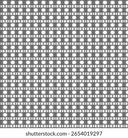 Intricate seamless abstract pattern combining loops and chains in black and white. Ideal for textiles, prints, or digital design. Seamless, Loops, Chain, Monochrome, Design.