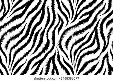 Intricate Seamless Black and White Tiger Pattern with Bold Stripes for Graphic Design and Textile Art