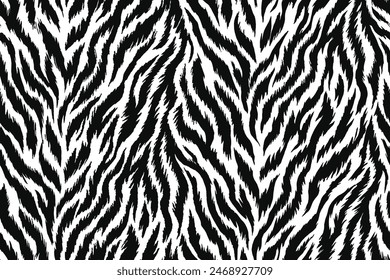 Intricate Seamless Black and White Tiger Pattern with Bold Stripes for Graphic Design and Textile Art