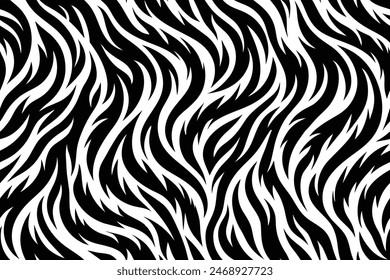 Intricate Seamless Black and White Tiger Pattern with Bold Stripes for Graphic Design and Textile Art