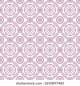 Intricate seamless burgundy geometric floral pattern vector, perfect for textiles, wallpapers, wrapping paper, and stylish digital designs.