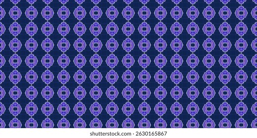 Intricate seamless Islamic geometric pattern with symmetrical floral motifs in vibrant blue and purple colors.