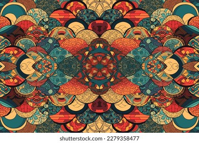 Intricate seamless pattern. Abstract traditional folk old ancient antique tribal ethnic intricate graphic line. Ornate elegant luxury vintage retro modern minimal style for texture textile fabric back