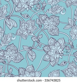 Intricate seamless pattern with decorative stylized flowers