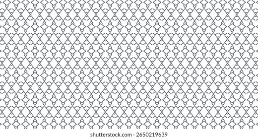 Padrão contínuo intrincado com treliça de diamante entrelaçada e nós circulares em simetria geométrica. Adequado para design têxtil e ornamental de luxo.