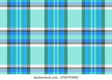 Tártaro sem emenda, parte de tecido têxtil vetorial. Personalize o padrão de verificação de textura do plano de fundo na paleta de cores azul-petróleo e branco.