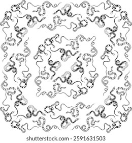 Intricate seamless snake pattern fills the space with elegance and artistry in bold black and white design