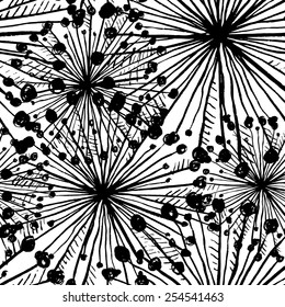 Intricate seamless texture of dandelion flowers painted by hand