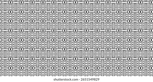 Intricate seamless window grid pattern with geometric shapes, ideal for architectural and building backgrounds.