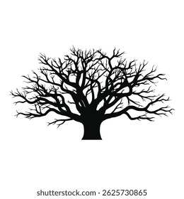 Intricate Silhouette of a Leafless Tree with Detailed Branches. Perfect for Nature, Seasonal, and Artistic Designs in High-Quality Vector Format.