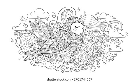 Intricate sketch of a dense cluster of abstract floral elements and swirling patterns creating a sense of organic chaos.