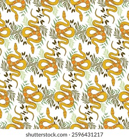 Intricate snake pattern design featuring vibrant colors and lush foliage elements