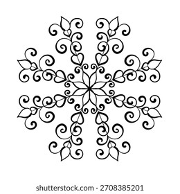 Intricate Snowflake Design With Elegant Vines and Curls Perfect for Holiday Decorations and Festive Artwork Celebrating the Christmas Season