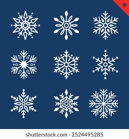Colección intrincada del Vector del copo de nieve de los iconos detallados del invierno para la Festiva y las decoraciones estacionales