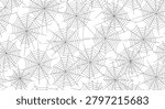 Intricate spider web seamless pattern on a white background featuring detailed cobweb designs for halloween and spooky atmospheric projects.