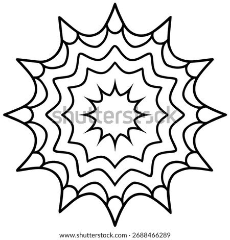 Intricate spiderweb design, featuring a symmetrical pattern with sharp points and curved lines creating a weblike effect