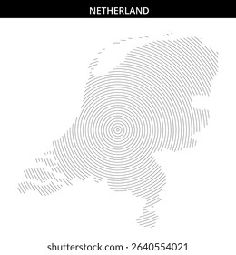 Intricate spiral lines depict the map of the Netherlands creatively.