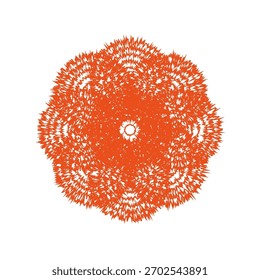 Patrón de espiral intrincado. Vector naranja radial. Elemento abstracto punteado. Fondo blanco aislado.