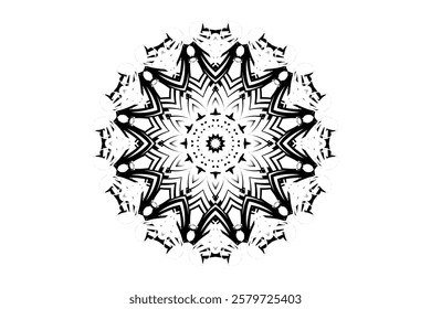 Intricate Star Like Mandala Art with Geometric Lines and Shapes	
